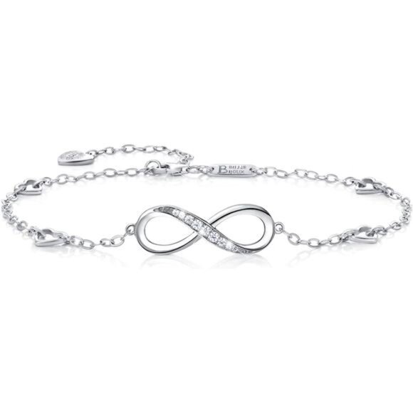 Womens 925 Sterling Silver Infinity Anklet Bracelet Endless Love Symbol Charm - Picture 7 of 7